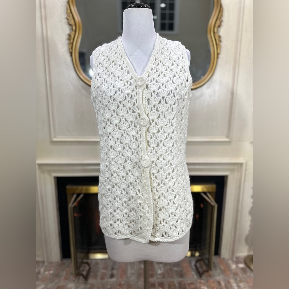 Vintage Handmade Cream Crochet Sweater Vest — Boho Cottagecore Coastal Cowgirl‎